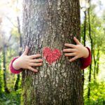 Tree Hugging - Love Nature - Child Hug The Trunk With Red Heart